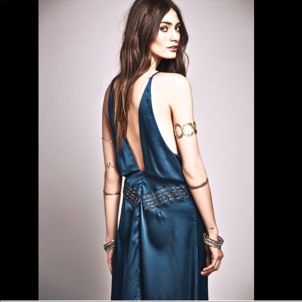 NWT Free People & Candela Satin Jeweled Maxi Gown Size 6 - Picture 4 of 12